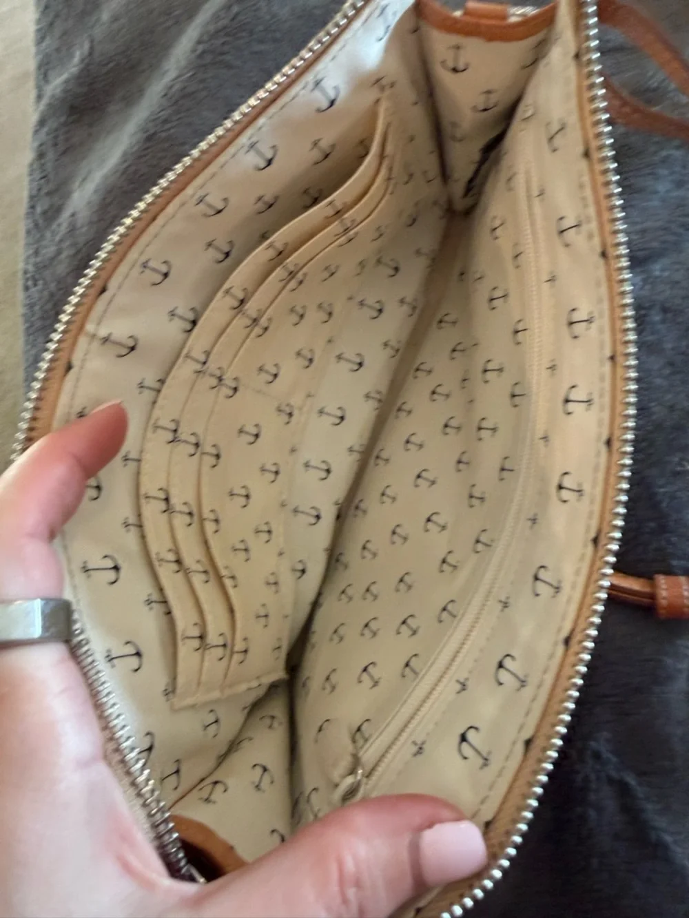 Brighton Canvas Stripe Crossbody with Anchor Patch - Blue & Tan - Picture 6 of 15